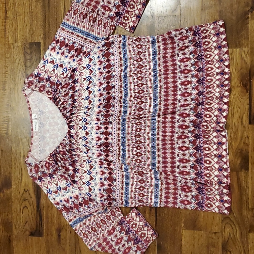 Womens Kim Rogers burgundy Aztec print shirt size 1X